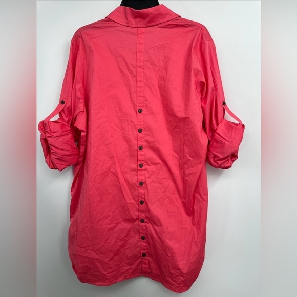 Serengeti Coral Cotton Blend Pleated Button Tunic Top Womens Size 1X - Picture 3 of 3